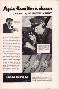 Nel 1930 Hamilton diventa il fornitore ufficiale di orologi delle quattro principali compagnie aeree degli Stati Uniti. Nel 1930 Hamilton diventa il fornitore ufficiale di orologi delle quattro principali compagnie aeree degli Stati Uniti.