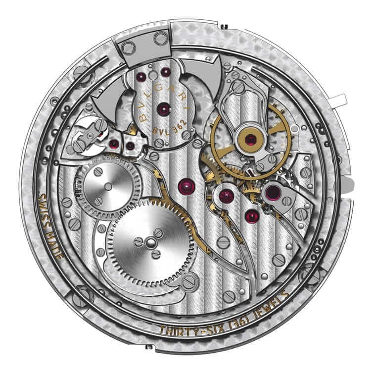 calibro BVL 362 che mostra componenti e decorazioni.
