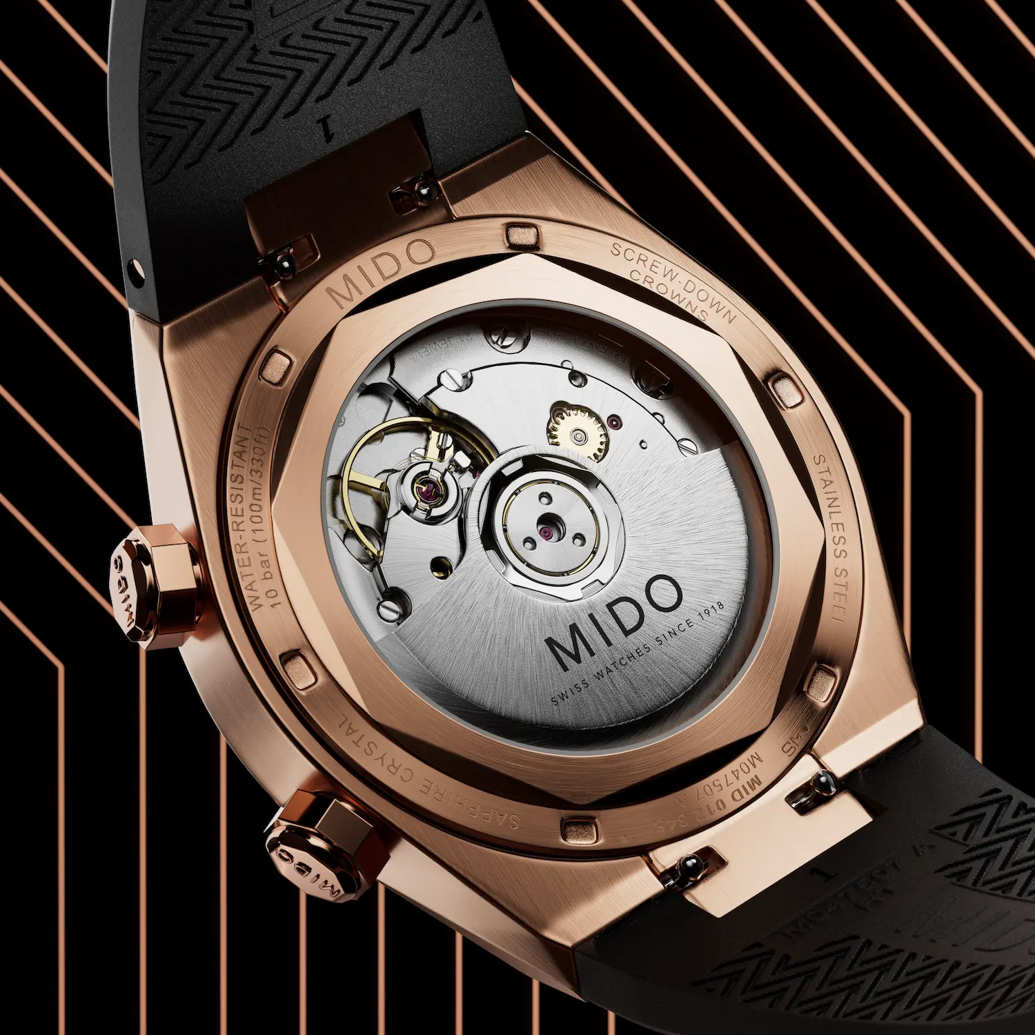 Mido Multifort 8 Two Crowns PVD oro rosa e nero